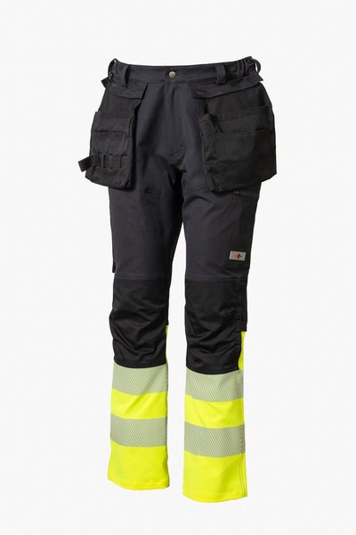 Priha Hi-Vis stretch vy&ouml;t&auml;r&ouml;housu irrotettavilla riipputaskuilla kelta/musta 4391